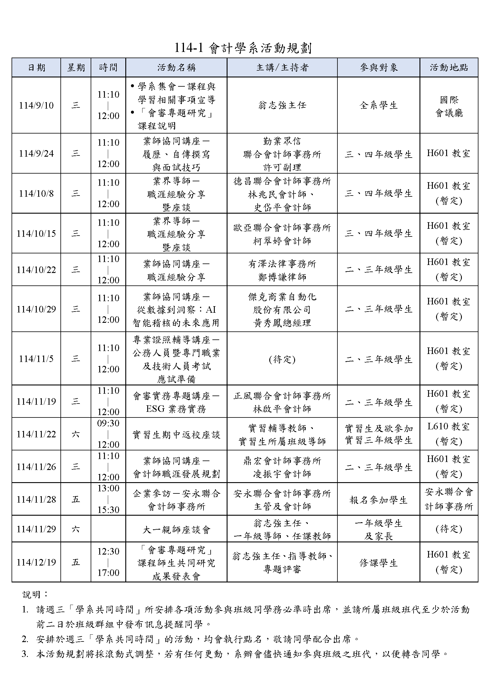 114-1會計學系活動規劃