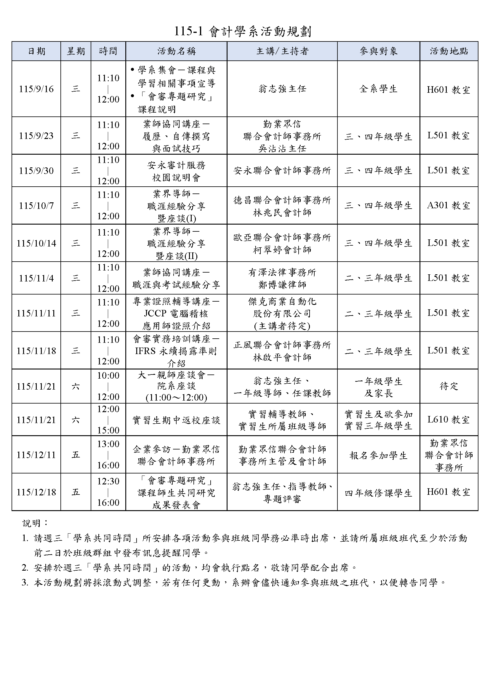 115-1 會計學系活動規劃