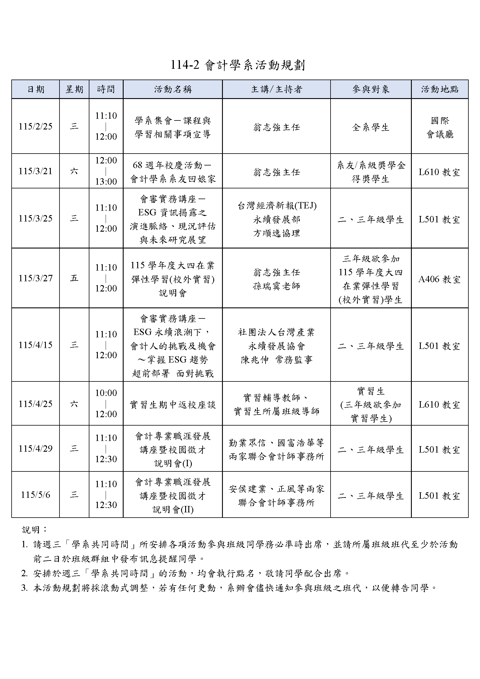 114-2 會計學系活動規劃